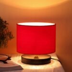 Red Cotton Shade Lamp with Black Wood Base for Decoration/Office/Home/Gifting/Study for Office/Home/Gifting -(7x7x7) Inches –