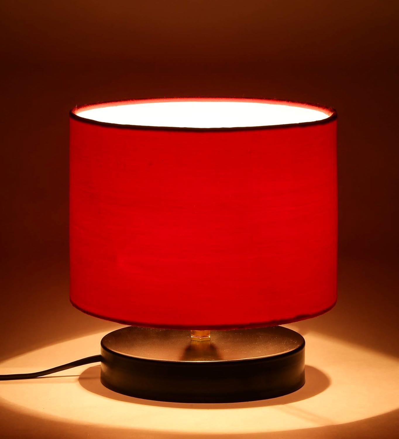 Red Cotton Shade Lamp with Black Wood Base for Decoration/Office/Home/Gifting/Study for Office/Home/Gifting -(7x7x7) Inches -