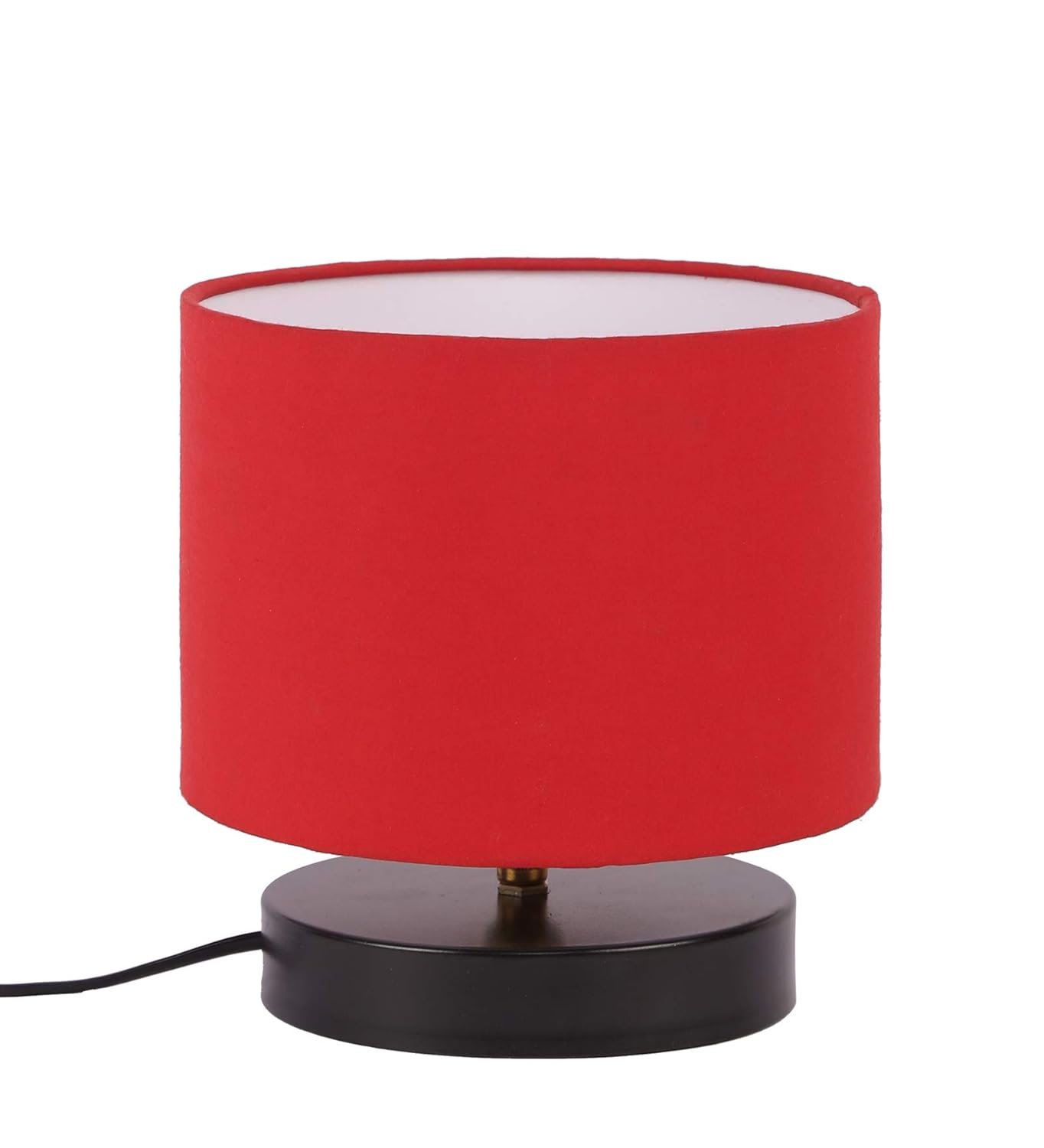 Red Cotton Shade Lamp with Black Wood Base for Decoration/Office/Home/Gifting/Study for Office/Home/Gifting -(7x7x7) Inches -