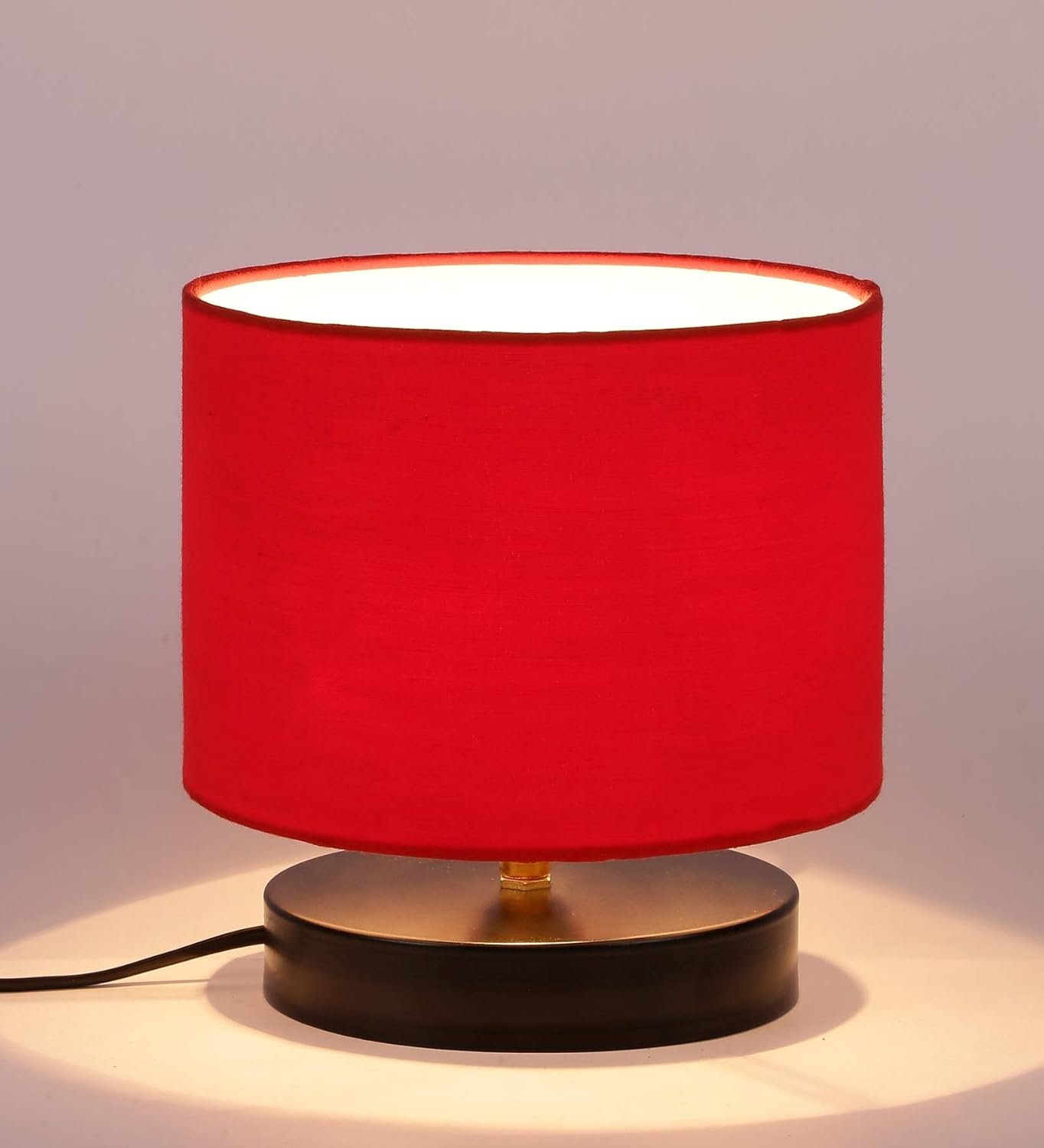 Red Cotton Shade Lamp with Black Wood Base for Decoration/Office/Home/Gifting/Study for Office/Home/Gifting -(7x7x7) Inches -