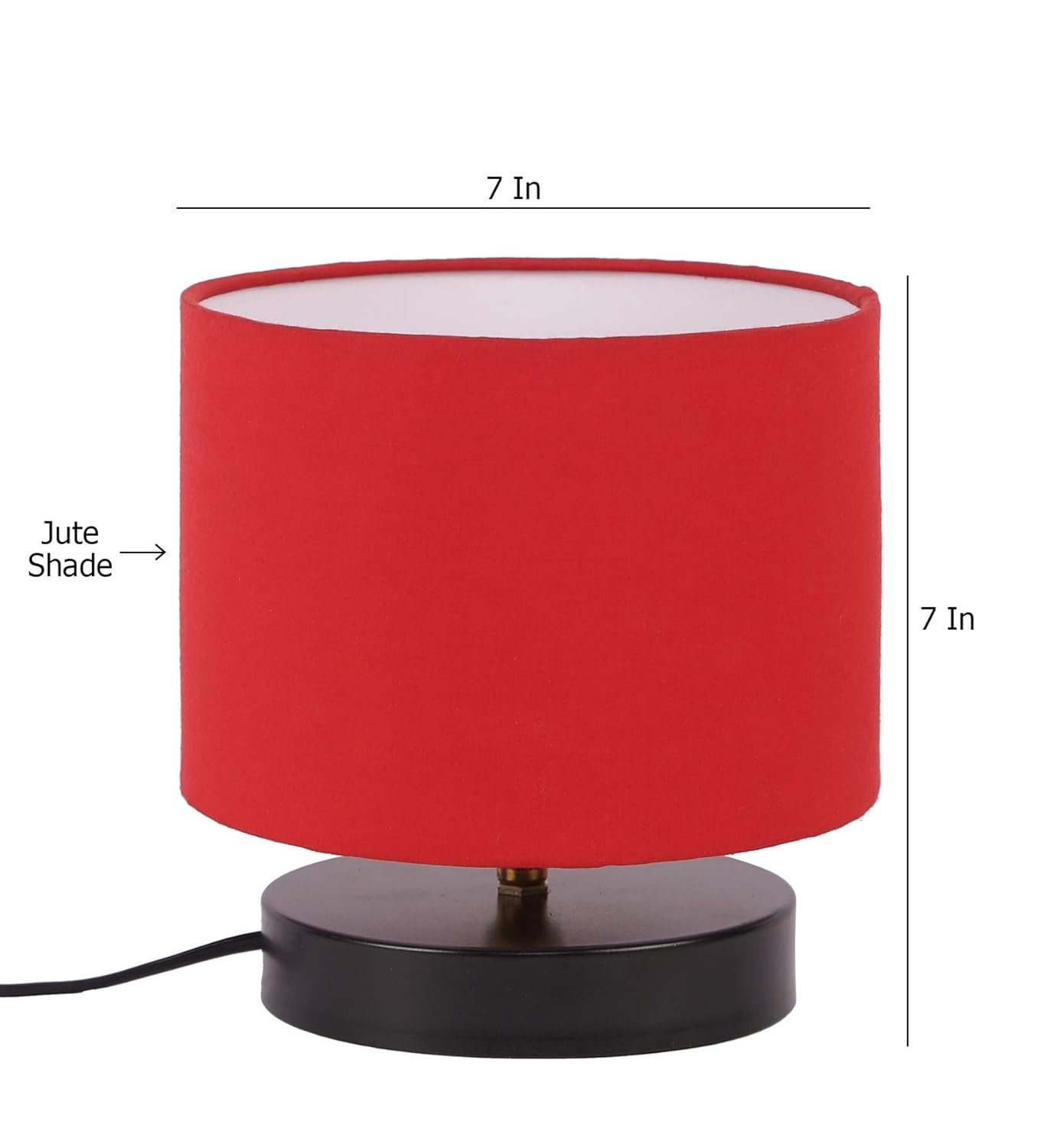 Red Cotton Shade Lamp with Black Wood Base for Decoration/Office/Home/Gifting/Study for Office/Home/Gifting -(7x7x7) Inches -