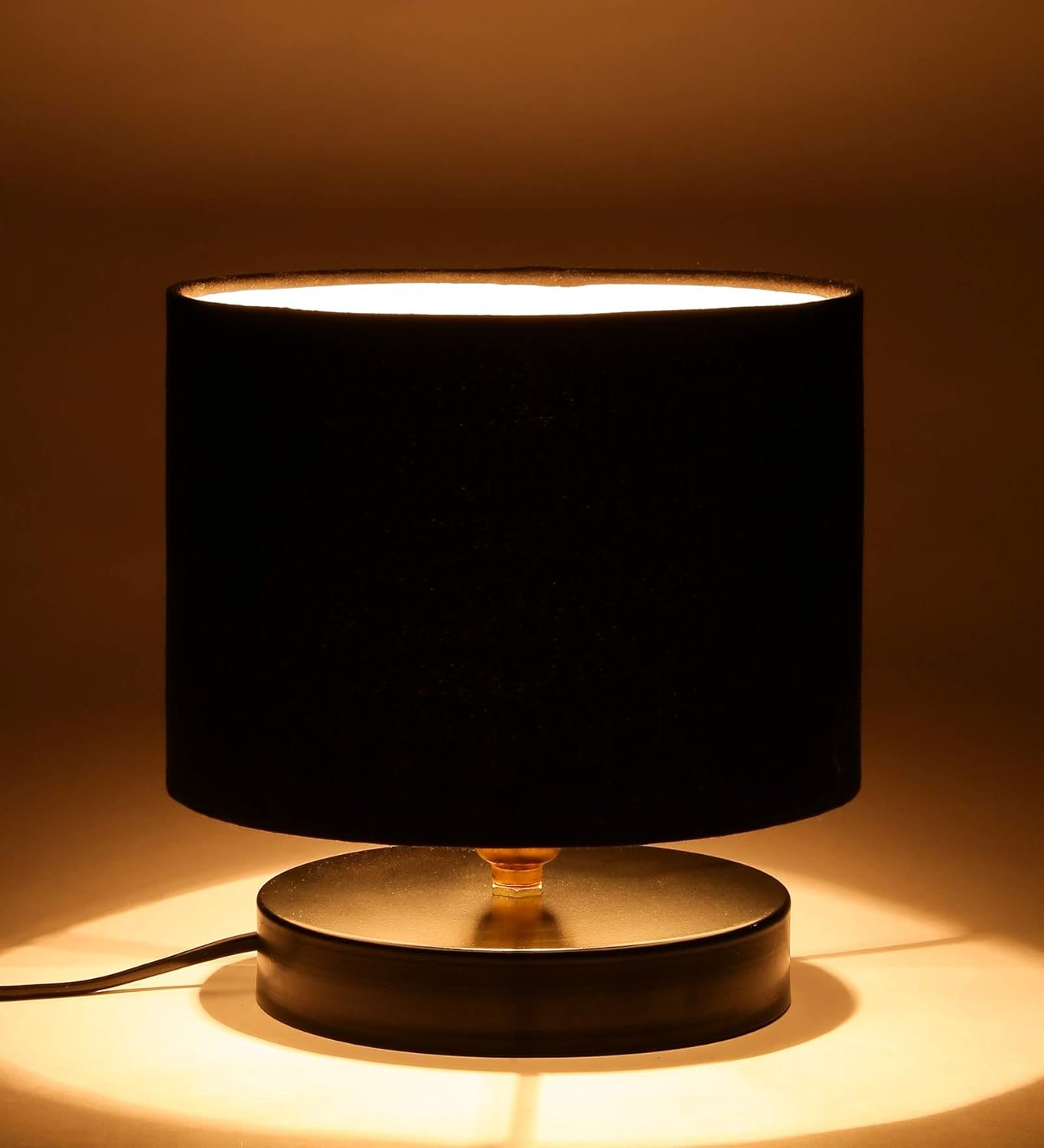 Black Cotton Shade Lamp with Black Wood Base for Decoration/Office/Home/Gifting/Study for Office/Home/Gifting -(7x7x7) Inches -