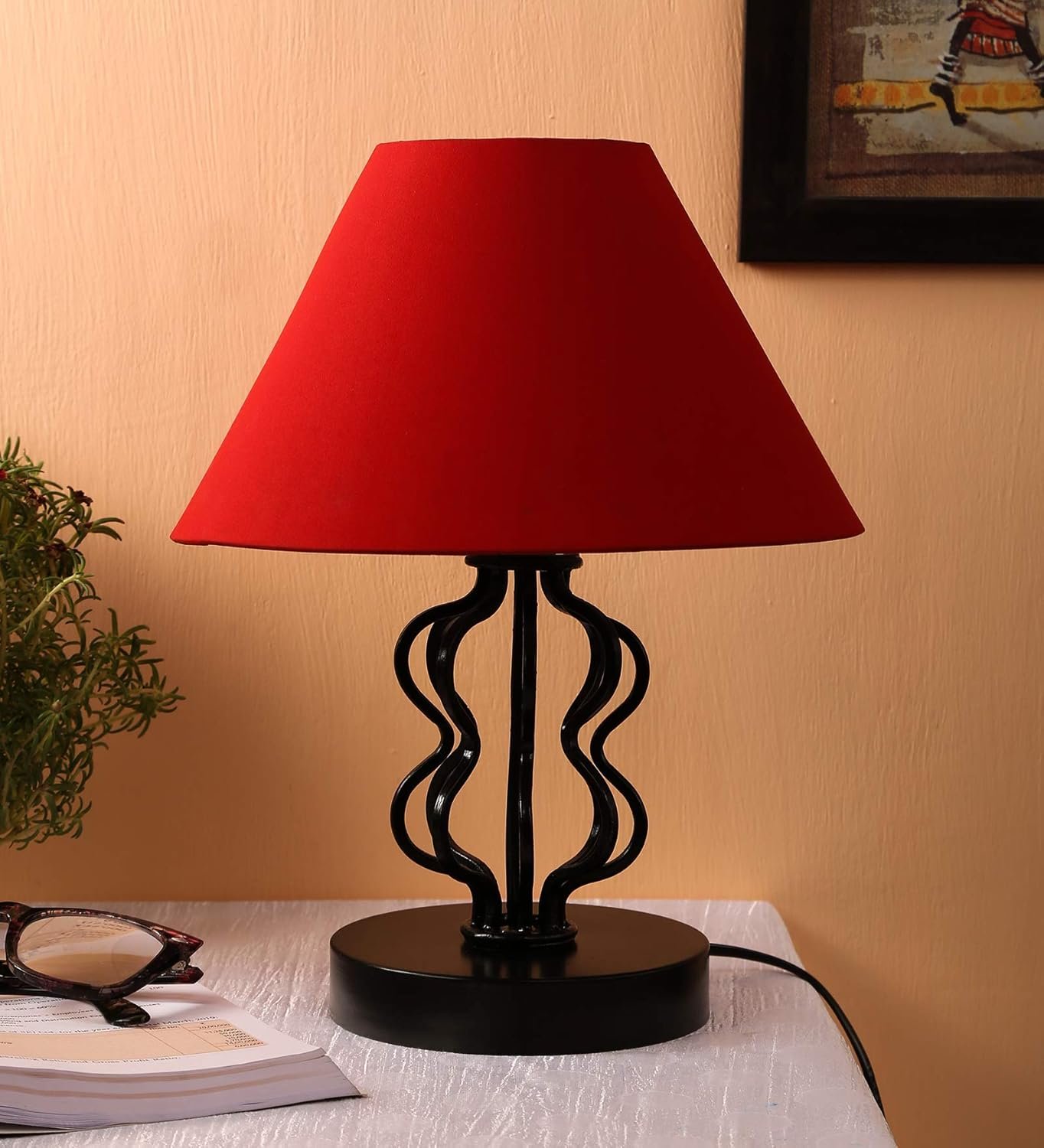 Cotton Red Fashionable/Decorative Iron Table Lamp (Red, Cotton)