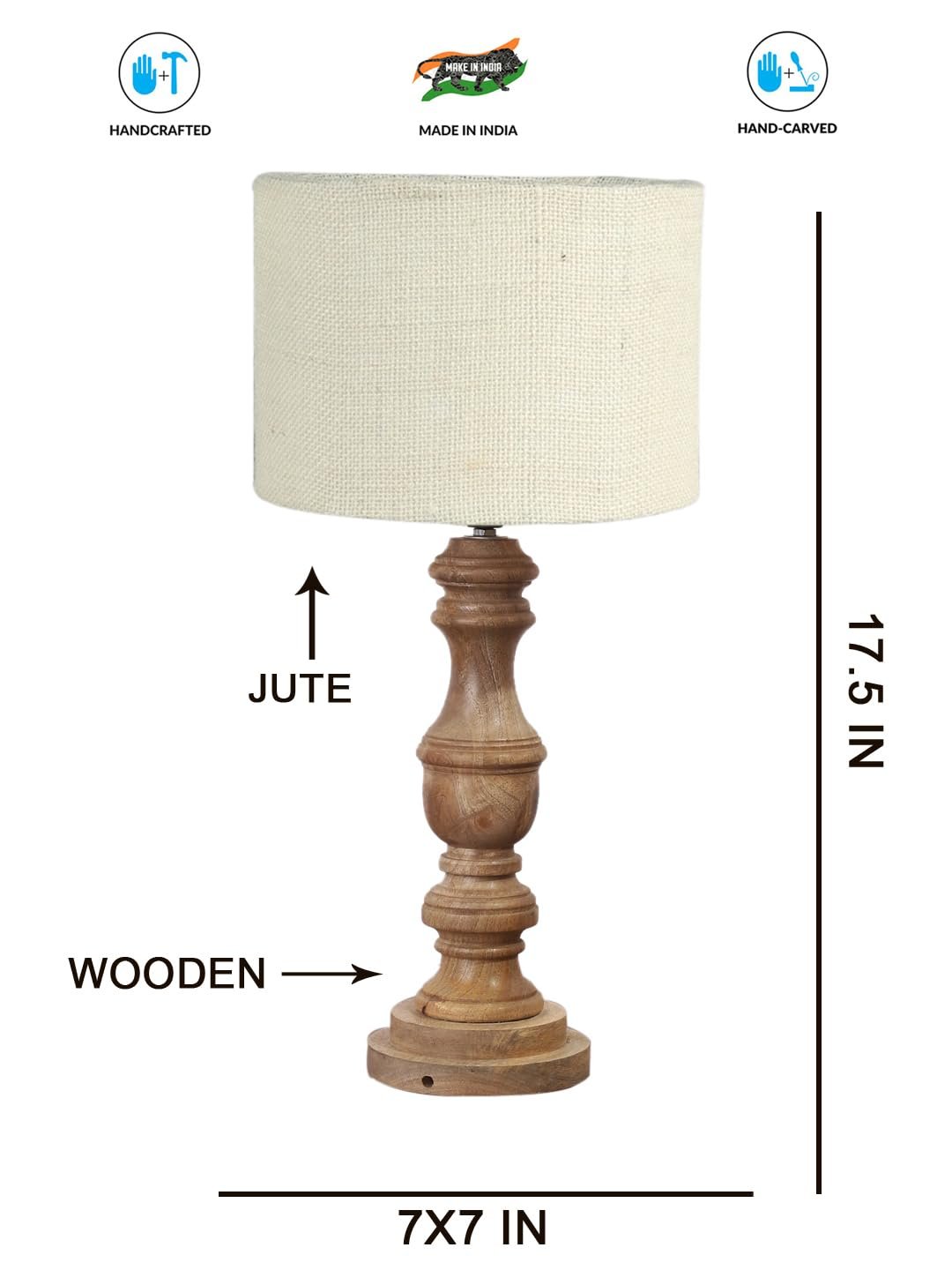 White Jute Shade Table Lamp with Wooden Base | Elegant Bedside & Desk Lamp for Living Room, Bedroom, Home Decor, Office & Gift | (Height 17.5 Inches, Without Bulb)