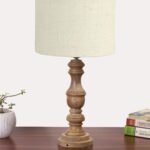 White Jute Shade Table Lamp with Wooden Base | Elegant Bedside & Desk Lamp for Living Room, Bedroom, Home Decor, Office & Gift | (Height 17.5 Inches, Without Bulb)