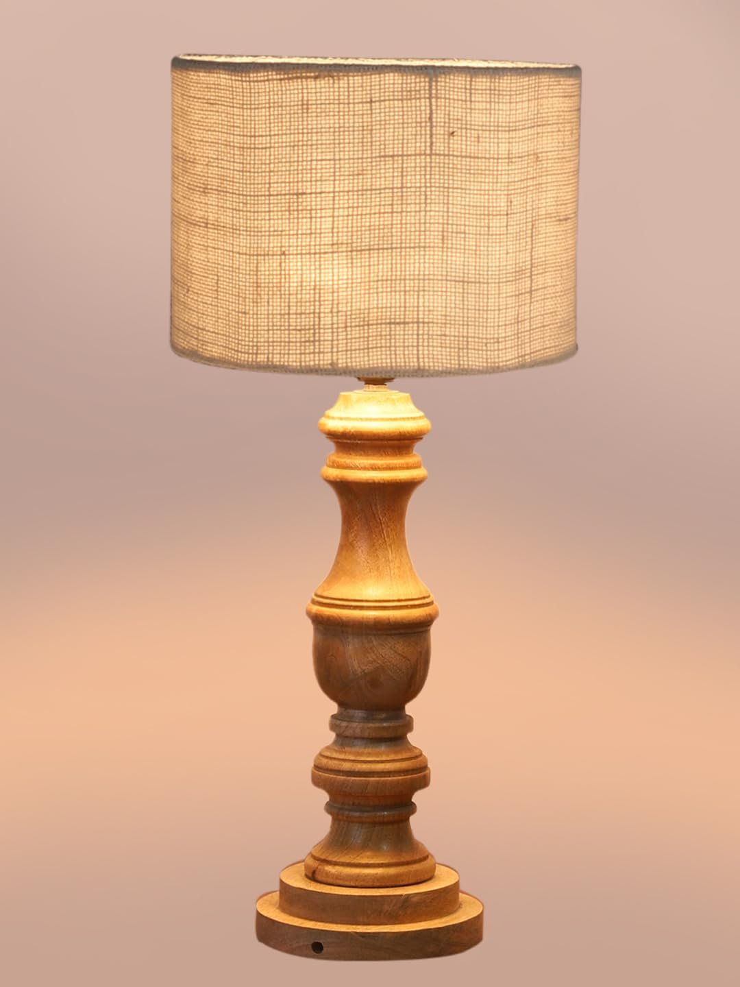 White Jute Shade Table Lamp with Wooden Base | Elegant Bedside & Desk Lamp for Living Room, Bedroom, Home Decor, Office & Gift | (Height 17.5 Inches, Without Bulb)
