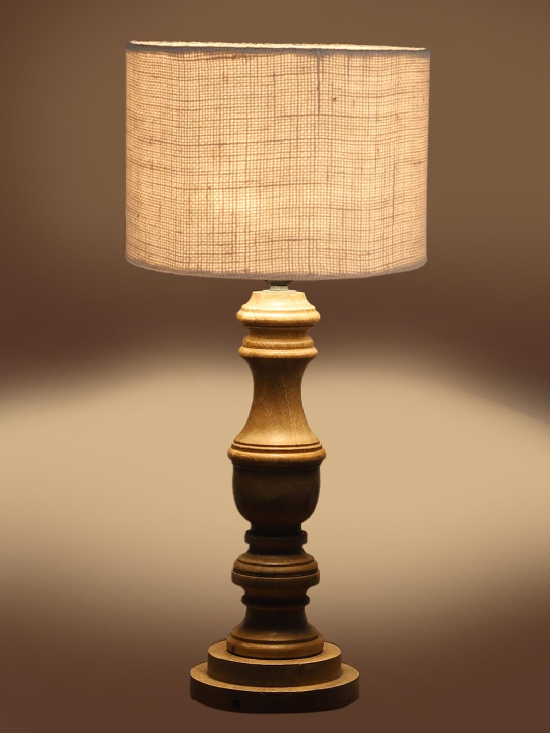 White Jute Shade Table Lamp with Wooden Base | Elegant Bedside & Desk Lamp for Living Room, Bedroom, Home Decor, Office & Gift | (Height 17.5 Inches, Without Bulb)
