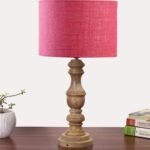 Pink Jute Shade Table Lamp with Wooden Base | Elegant Bedside & Desk Lamp for Living Room, Bedroom, Home Decor, Office & Gift | (Height 17.5 Inches, Without Bulb)