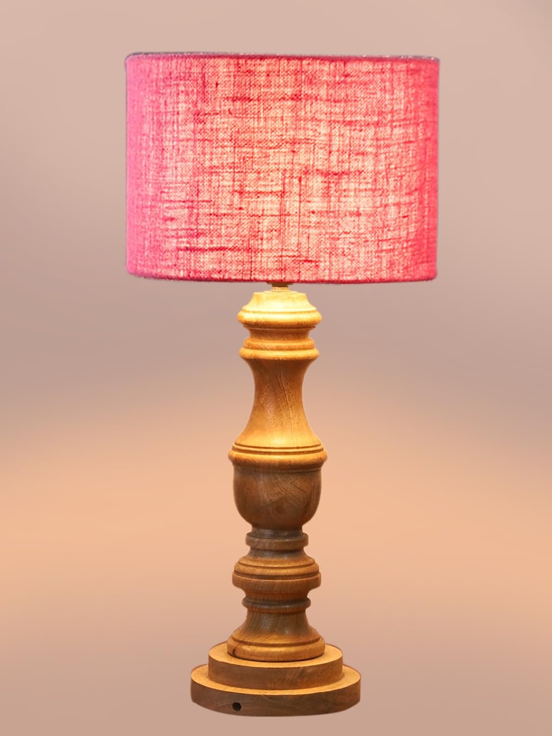 Pink Jute Shade Table Lamp with Wooden Base | Elegant Bedside & Desk Lamp for Living Room, Bedroom, Home Decor, Office & Gift | (Height 17.5 Inches, Without Bulb)