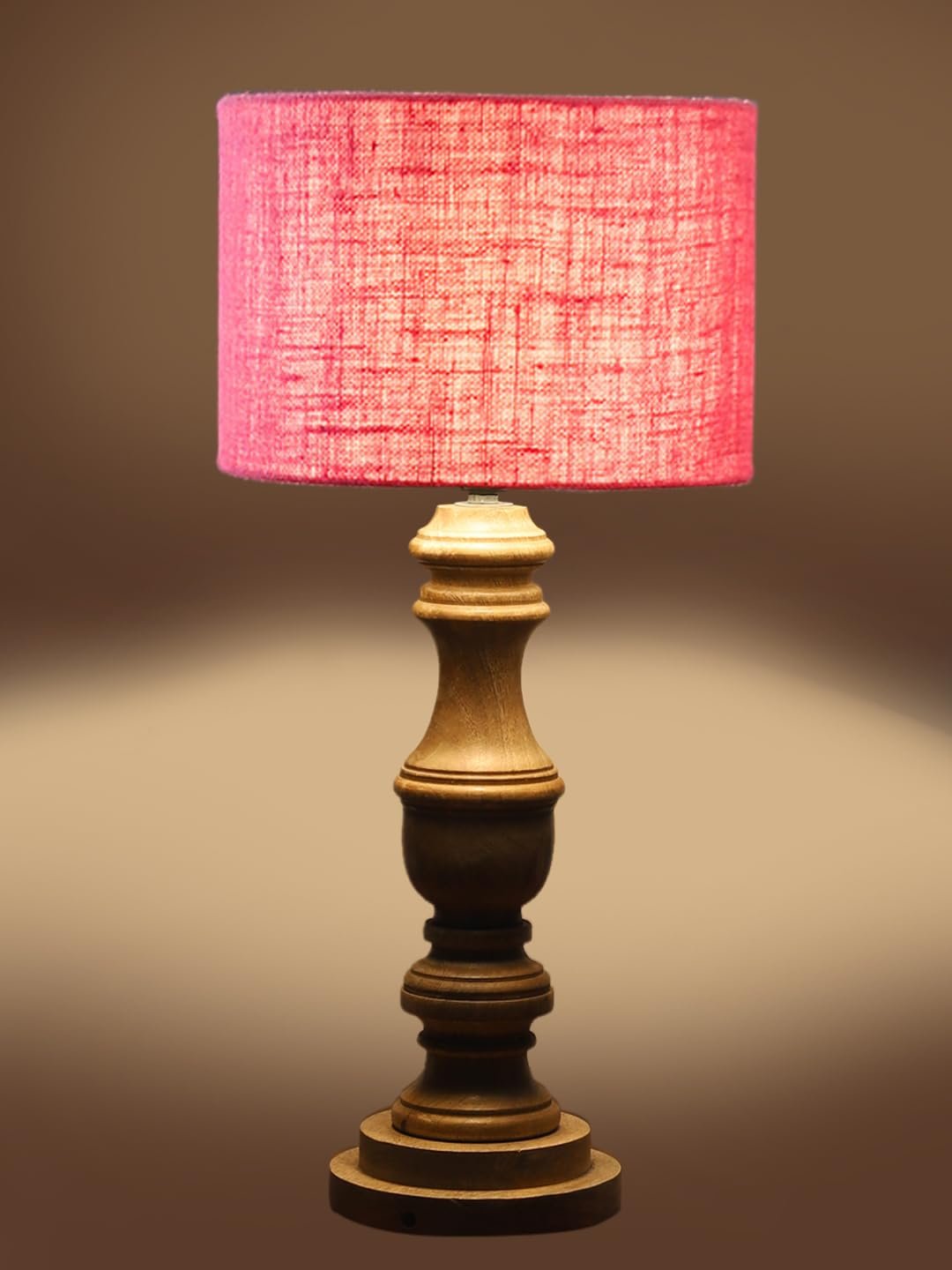 Pink Jute Shade Table Lamp with Wooden Base | Elegant Bedside & Desk Lamp for Living Room, Bedroom, Home Decor, Office & Gift | (Height 17.5 Inches, Without Bulb)