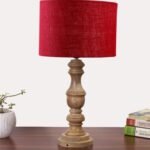 Maroon Jute Shade Table Lamp with Wooden Base | Elegant Bedside & Desk Lamp for Living Room, Bedroom, Home Decor, Office & Gift | (Height 17.5 Inches, Without Bulb)