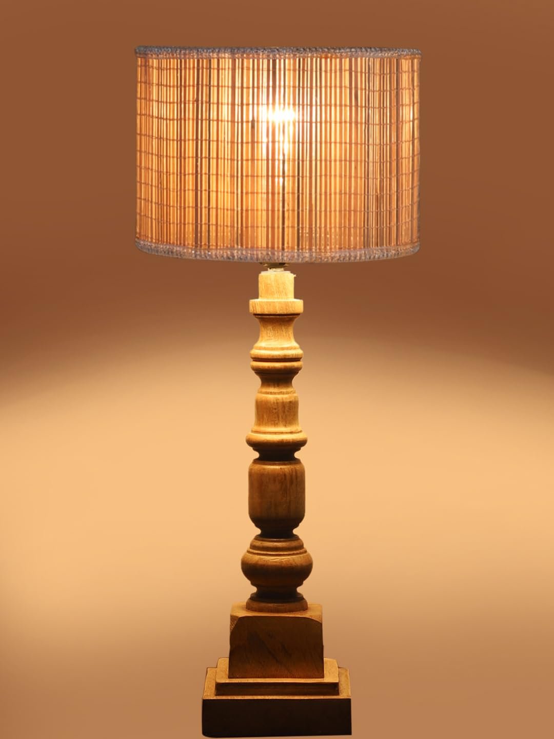 Bamboo Table Lamp with Wooden Natural Base - Height 21.25 Inches/Without Bulb | for Living Room, Bedroom Decoration, Home Decor, Gifting | Decorative Bedside & Desk Table Lamp