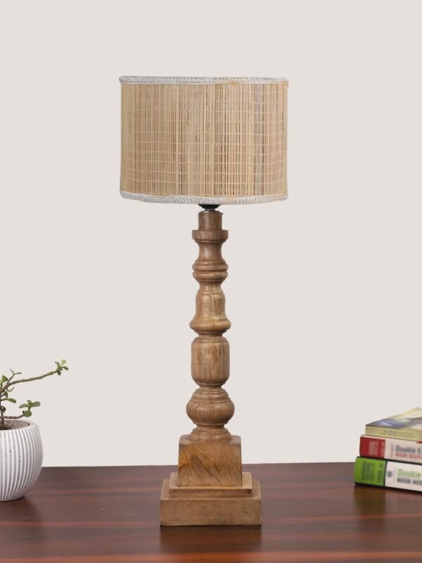Bamboo Table Lamp with Wooden Natural Base – Height 21.25 Inches/Without Bulb | for Living Room, Bedroom Decoration, Home Decor, Gifting | Decorative Bedside & Desk Table Lamp