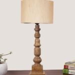 Off White Cotton Shade Table Lamp with Wooden Natural Base – Height 21.25 Inches/Without Bulb | for Living Room, Bedroom Decoration, Home Decor, Gifting | Decorative Bedside & Desk Table Lamp