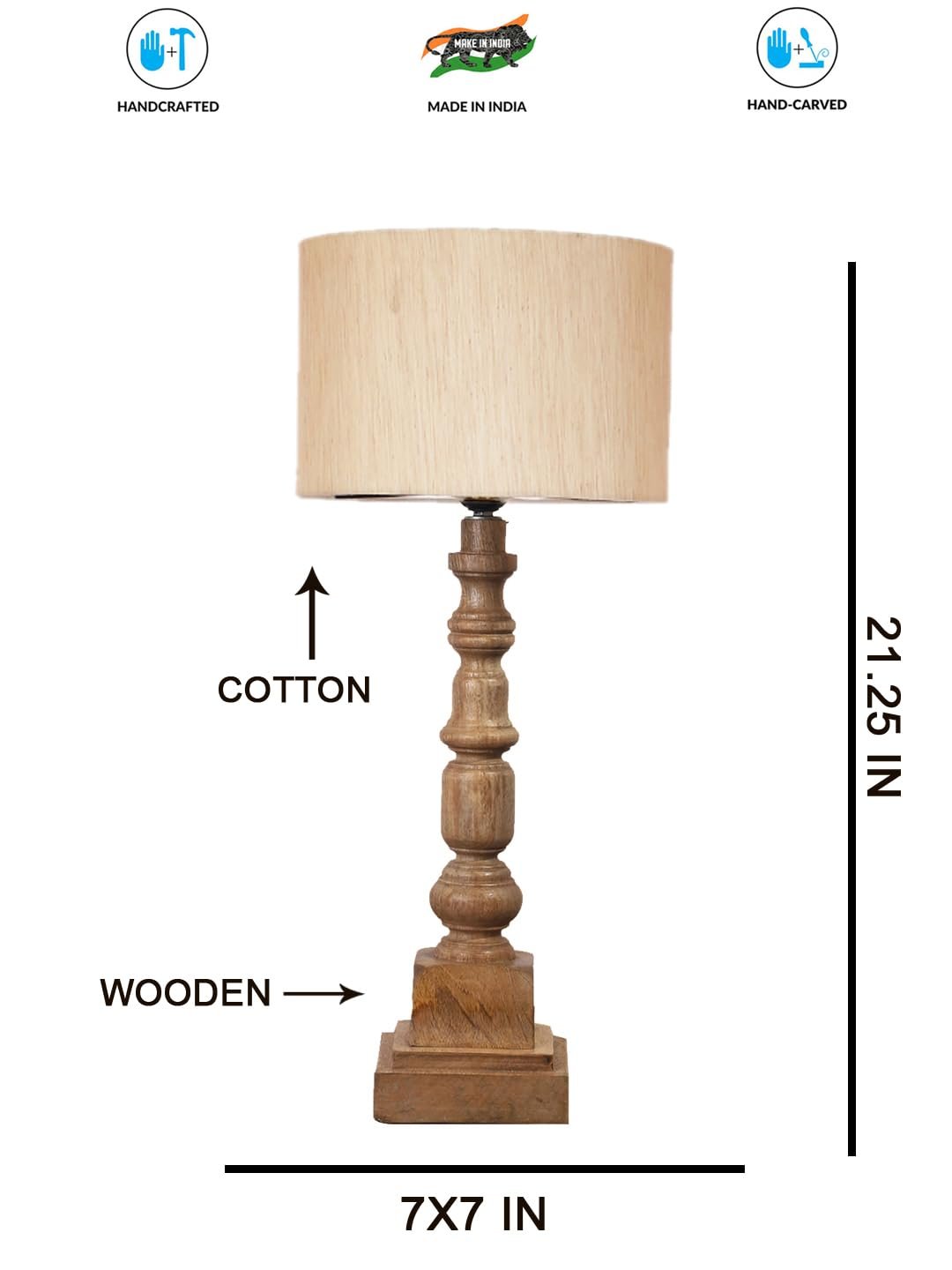 Off White Cotton Shade Table Lamp with Wooden Natural Base - Height 21.25 Inches/Without Bulb | for Living Room, Bedroom Decoration, Home Decor, Gifting | Decorative Bedside & Desk Table Lamp