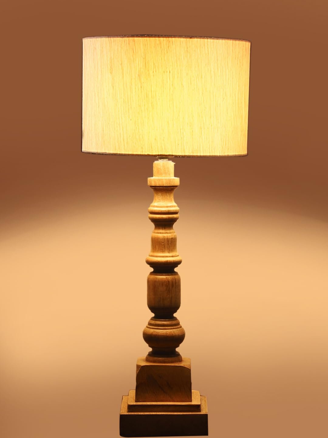 Off White Cotton Shade Table Lamp with Wooden Natural Base - Height 21.25 Inches/Without Bulb | for Living Room, Bedroom Decoration, Home Decor, Gifting | Decorative Bedside & Desk Table Lamp