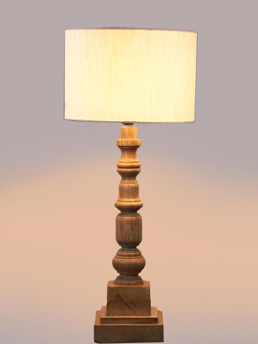 Off White Cotton Shade Table Lamp with Wooden Natural Base - Height 21.25 Inches/Without Bulb | for Living Room, Bedroom Decoration, Home Decor, Gifting | Decorative Bedside & Desk Table Lamp