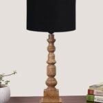 Black Cotton Shade Table Lamp with Wooden Natural Base – Height 21.25 Inches/Without Bulb | for Living Room, Bedroom Decoration, Home Decor, Gifting | Decorative Bedside & Desk Table Lamp