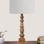 Grey Cotton Shade Table Lamp with Wooden Natural Base – Height 21.25 Inches/Without Bulb | for Living Room, Bedroom Decoration, Home Decor, Gifting | Decorative Bedside & Desk Table Lamp