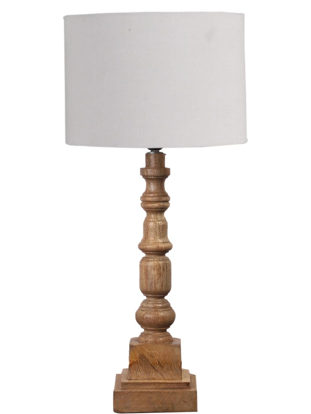 Grey Cotton Shade Table Lamp with Wooden Natural Base - Height 21.25 Inches/Without Bulb | for Living Room, Bedroom Decoration, Home Decor, Gifting | Decorative Bedside & Desk Table Lamp