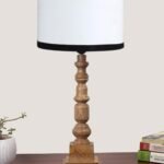 Cotton Shade Table Lamp with Wooden Natural Base – Height 21.25 Inches/Without Bulb | for Living Room, Bedroom, Home Decor, Gifting | Decorative Bedside & Desk Table Lamp | White & Black