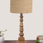 Beige Jute Table Lamp with Wooden Natural Base – Height 21.25 Inches/Without Bulb | for Living Room, Bedroom Decoration, Home Decor, Gifting | Decorative Bedside & Desk Table Lamp