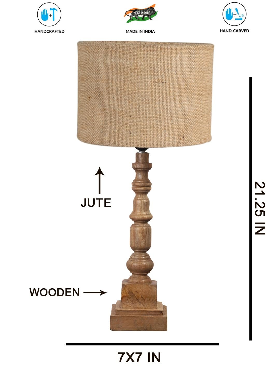 Beige Jute Table Lamp with Wooden Natural Base - Height 21.25 Inches/Without Bulb | for Living Room, Bedroom Decoration, Home Decor, Gifting | Decorative Bedside & Desk Table Lamp