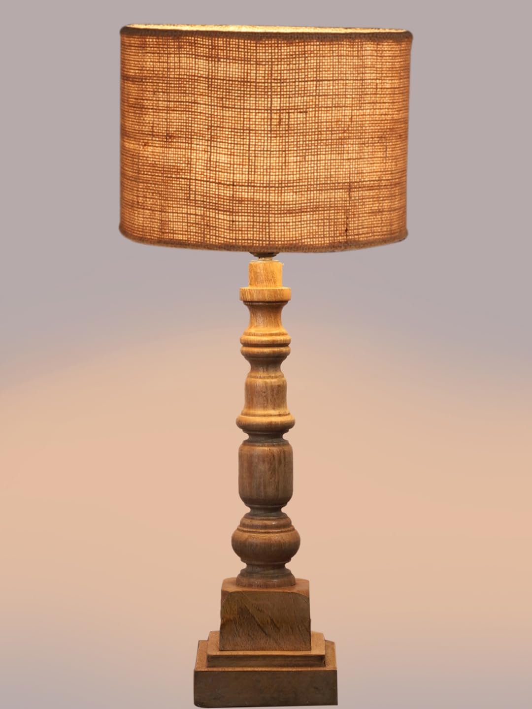 Beige Jute Table Lamp with Wooden Natural Base - Height 21.25 Inches/Without Bulb | for Living Room, Bedroom Decoration, Home Decor, Gifting | Decorative Bedside & Desk Table Lamp
