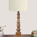 White Jute Table Lamp with Wooden Natural Base – Height 21.25 Inches/Without Bulb | for Living Room, Bedroom Decoration, Home Decor, Gifting | Decorative Bedside & Desk Table Lamp