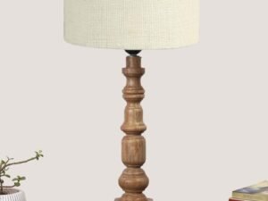White Jute Table Lamp with Wooden Natural Base – Height 21.25 Inches/Without Bulb | for Living Room, Bedroom Decoration, Home Decor, Gifting | Decorative Bedside & Desk Table Lamp