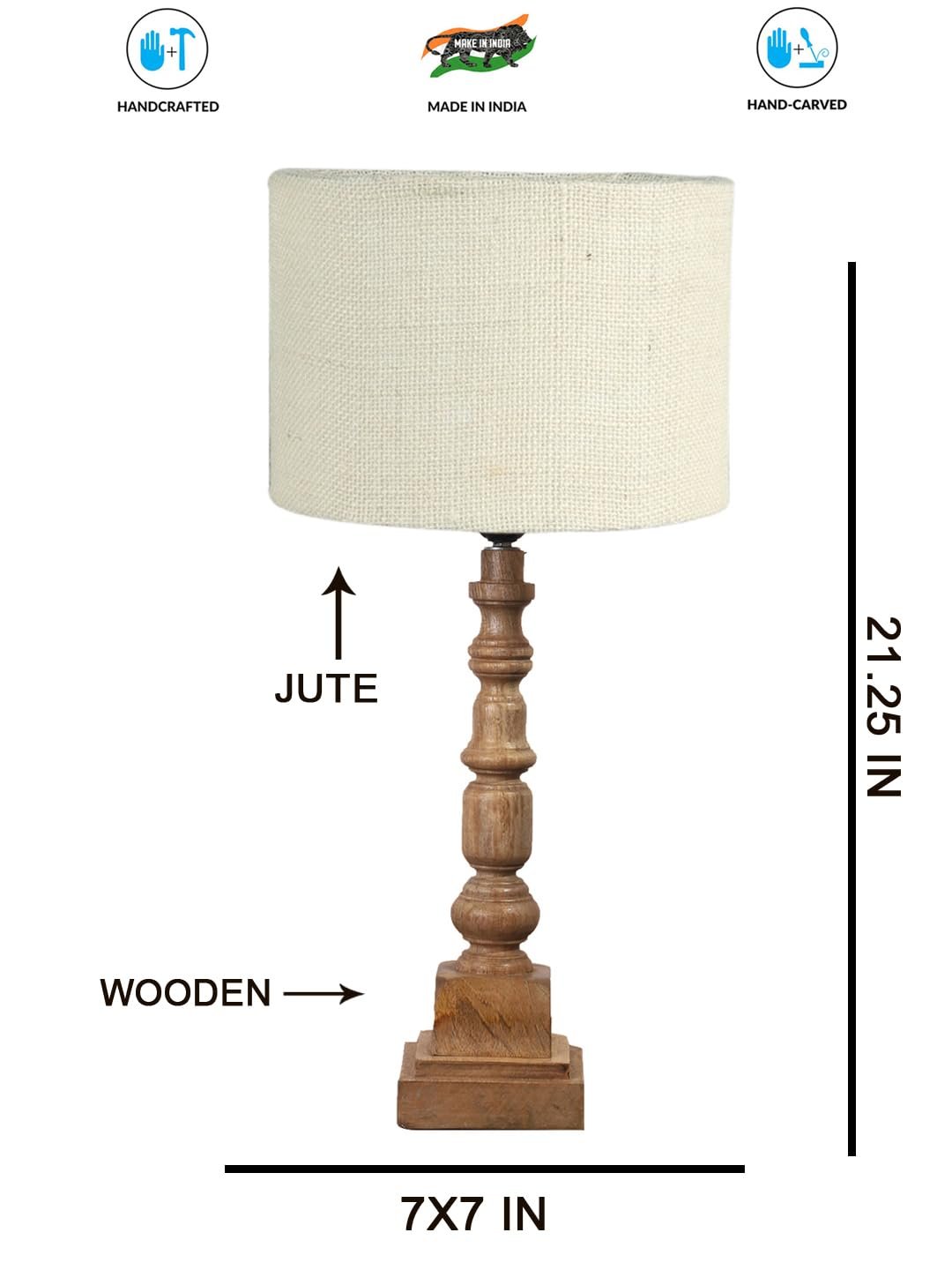 White Jute Table Lamp with Wooden Natural Base - Height 21.25 Inches/Without Bulb | for Living Room, Bedroom Decoration, Home Decor, Gifting | Decorative Bedside & Desk Table Lamp