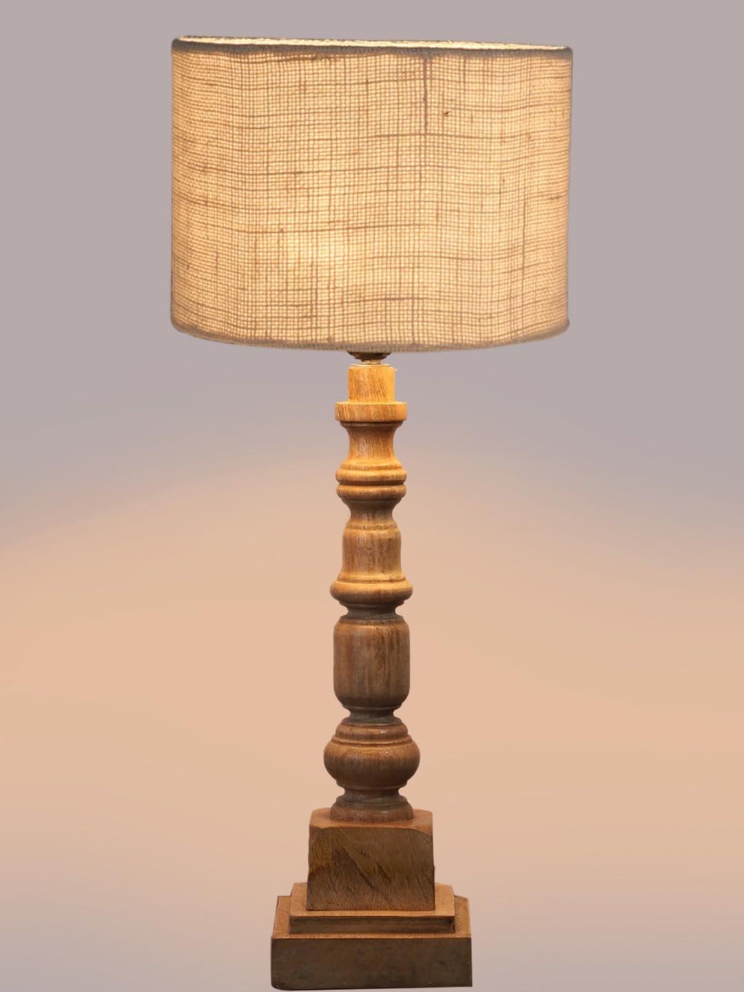 White Jute Table Lamp with Wooden Natural Base - Height 21.25 Inches/Without Bulb | for Living Room, Bedroom Decoration, Home Decor, Gifting | Decorative Bedside & Desk Table Lamp