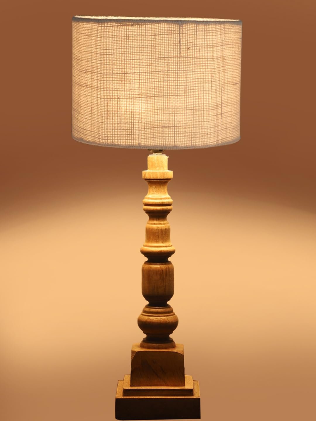 White Jute Table Lamp with Wooden Natural Base - Height 21.25 Inches/Without Bulb | for Living Room, Bedroom Decoration, Home Decor, Gifting | Decorative Bedside & Desk Table Lamp