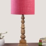 Pink Jute Table Lamp with Wooden Natural Base – Height 21.25 Inches/Without Bulb | for Living Room, Bedroom Decoration, Home Decor, Gifting | Decorative Bedside & Desk Table Lamp