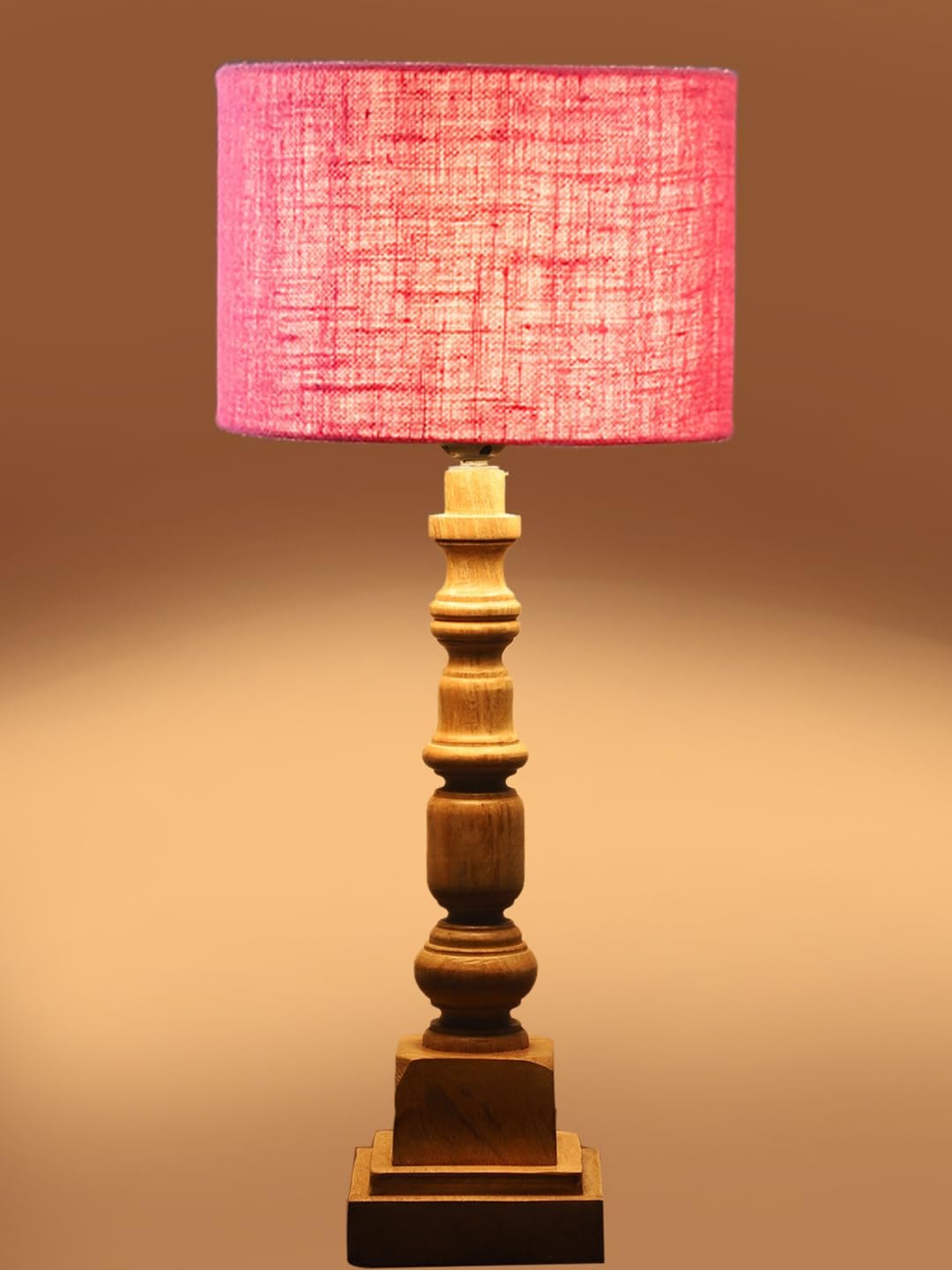 Pink Jute Table Lamp with Wooden Natural Base - Height 21.25 Inches/Without Bulb | for Living Room, Bedroom Decoration, Home Decor, Gifting | Decorative Bedside & Desk Table Lamp