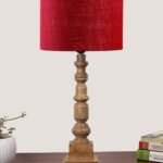 Maroon Jute Table Lamp with Wooden Natural Base – Height 21.25 Inches/Without Bulb | for Living Room, Bedroom Decoration, Home Decor, Gifting | Decorative Bedside & Desk Table Lamp