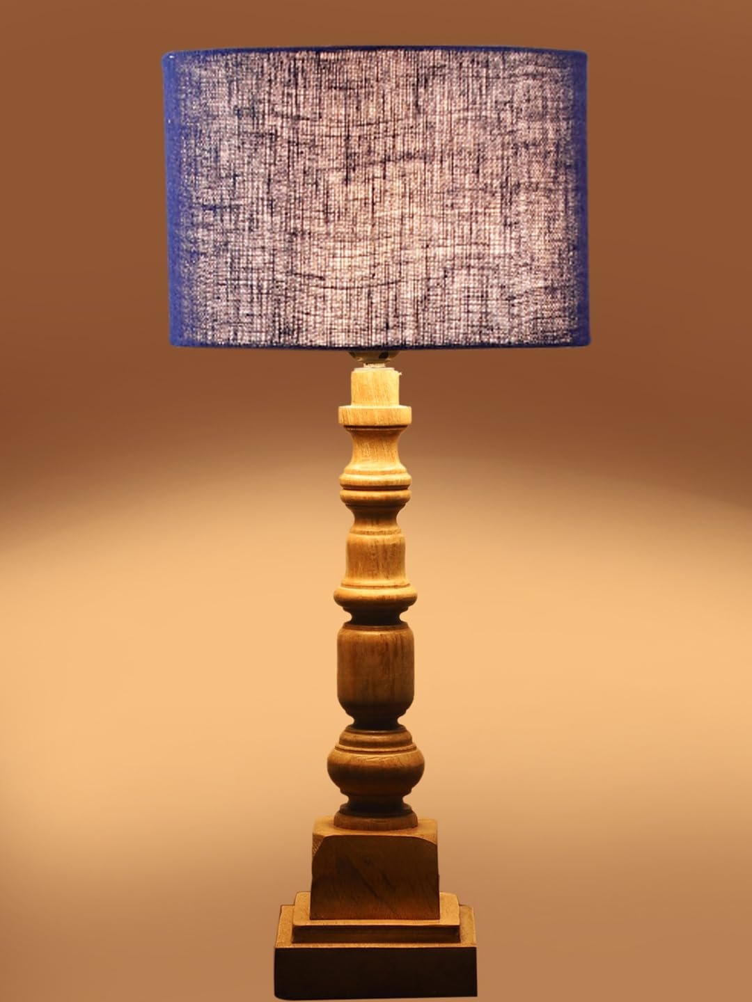 Blue Jute Table Lamp with Wooden Natural Base - Height 21.25 Inches/Without Bulb | for Living Room, Bedroom Decoration, Home Decor, Gifting | Decorative Bedside & Desk Table Lamp