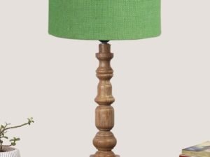 Green Jute Table Lamp with Wooden Natural Base - Height 21.25 Inches/Without Bulb | for Living Room, Bedroom Decoration, Home Decor, Gifting | Decorative Bedside & Desk Table Lamp