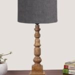 Grey Jute Table Lamp with Wooden Natural Base – Height 21.25 Inches/Without Bulb | for Living Room, Bedroom Decoration, Home Decor, Gifting | Decorative Bedside & Desk Table Lamp