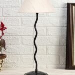 Off-White Cotton Zig zag Table lamp with Iron Base (AE01)