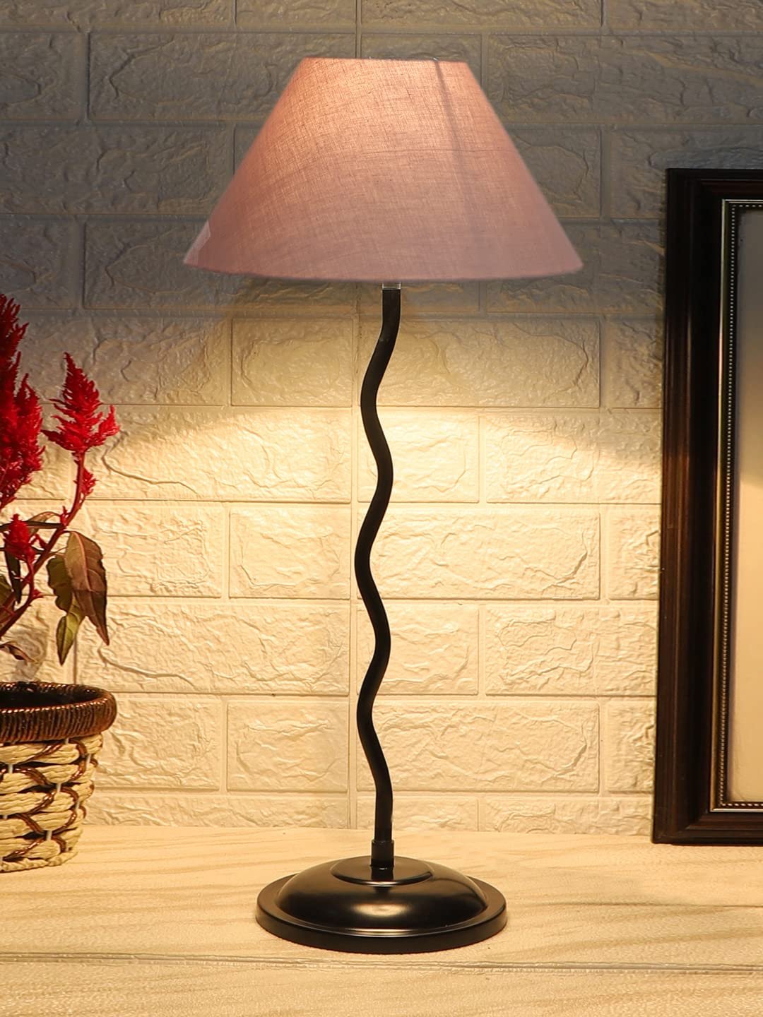 Grey Cotton Zig zag Table lamp with Iron Base (AE06)
