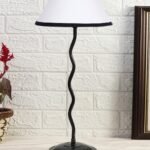 White & Black Cotton Zig zag Table lamp with Iron Base (AE07)