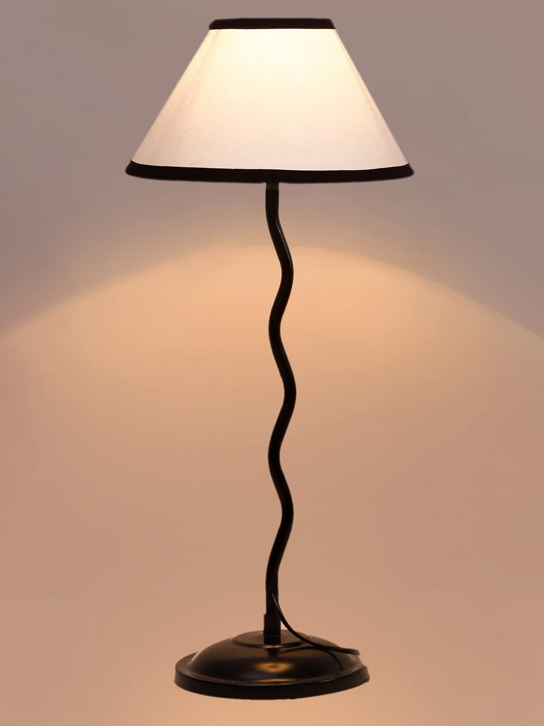 White & Black Cotton Zig zag Table lamp with Iron Base (AE07)