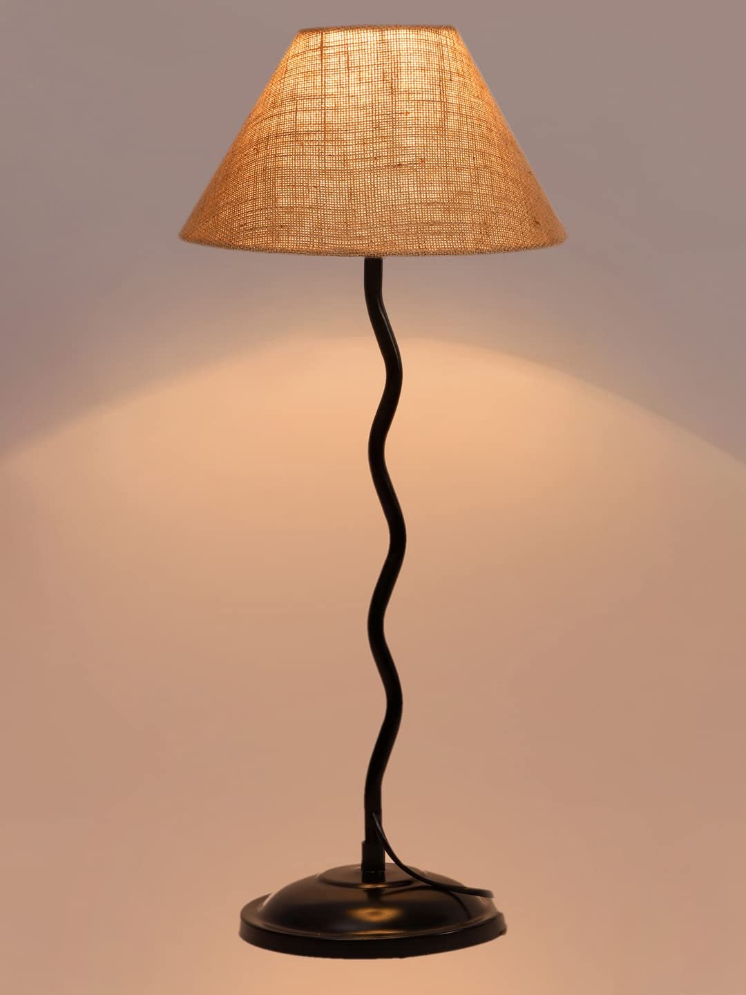 Beige Jute Zig zag Table lamp with Iron Base (AE08)