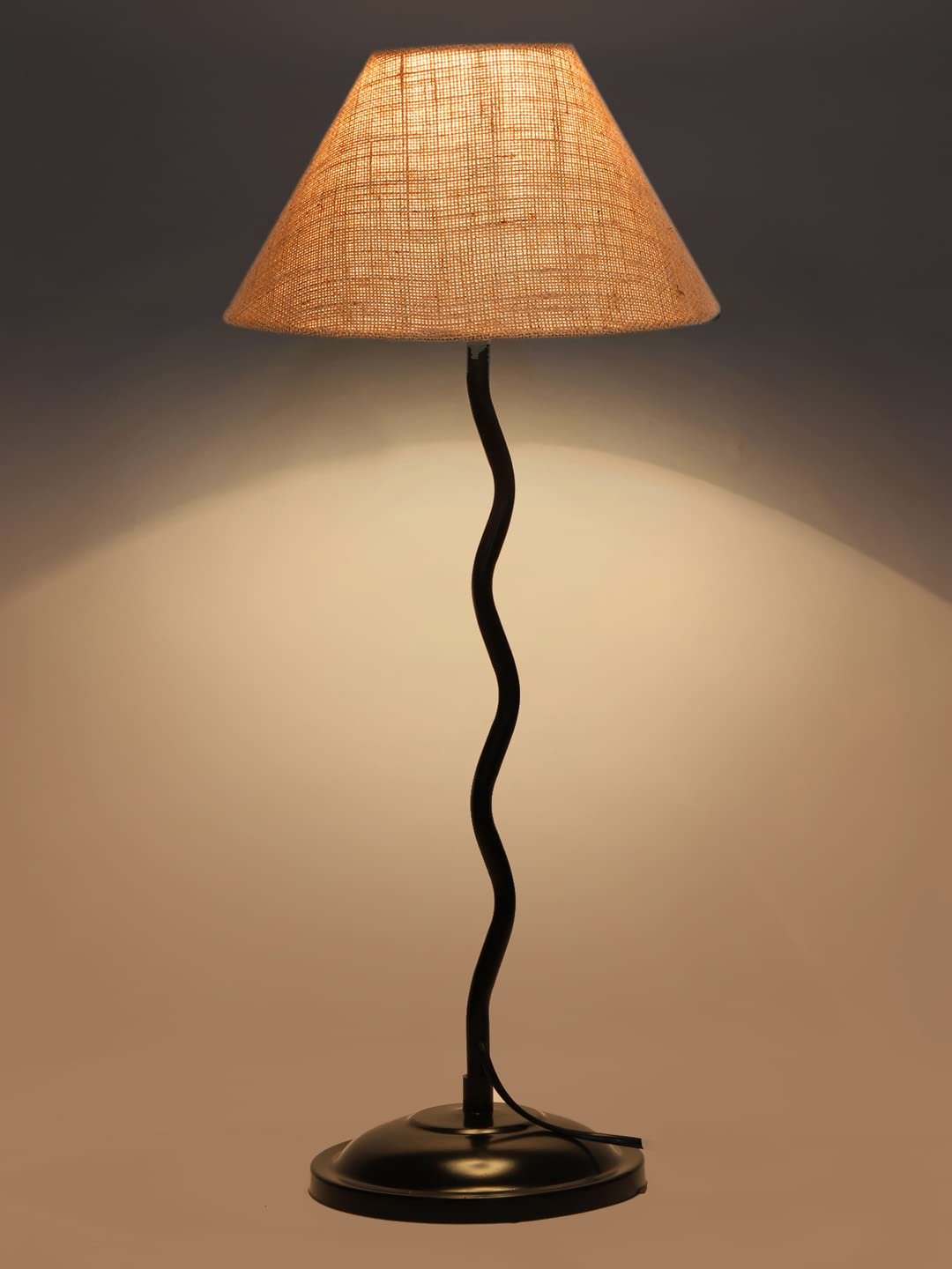 Beige Jute Zig zag Table lamp with Iron Base (AE08)