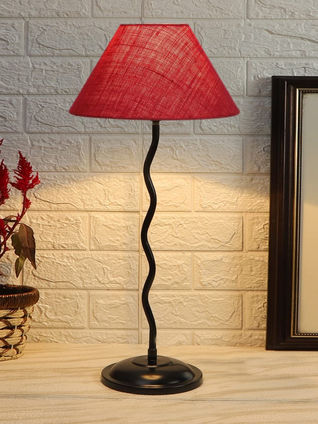 Pink Jute Zig zag Table lamp with Iron Base (AE09)