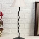 Off-White Cotton Zig Zag Table lamp with Iron Base (AE16)