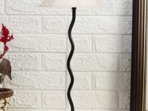 Off-White Cotton Zig Zag Table lamp with Iron Base (AE16)