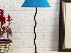 Turquoise Jute Zig Zag Table lamp with Iron Base (AE19)