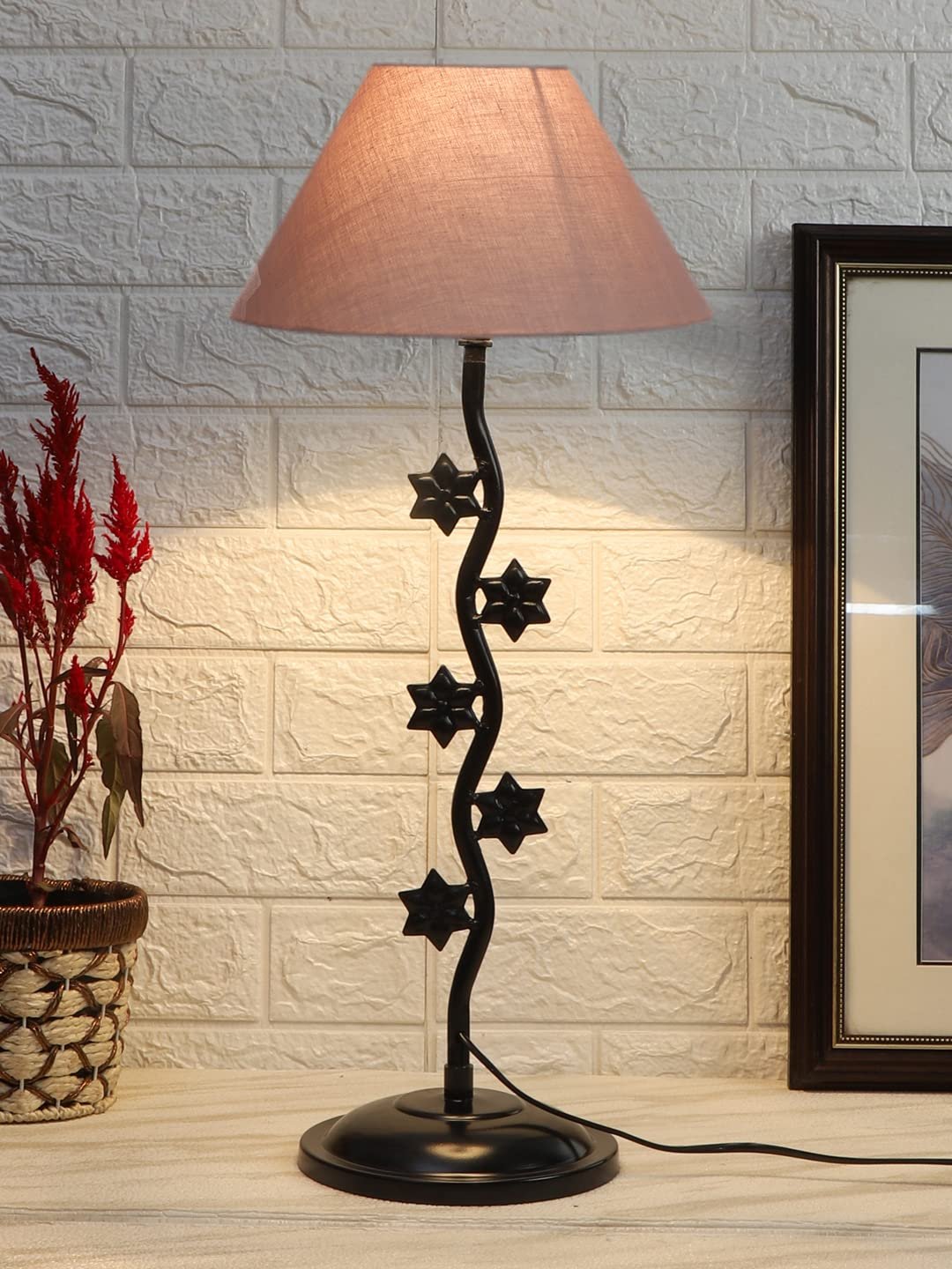 Grey Cotton Zig zag Star Table lamp with Iron Base (AE25)